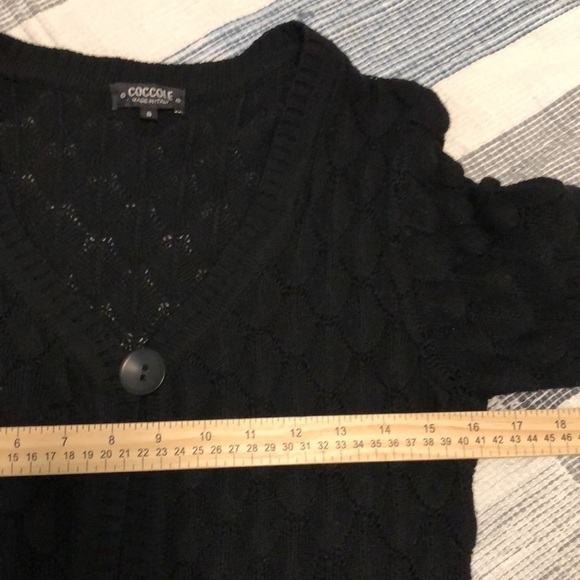 Coccole Womens Short Sleeve Cardigan Sz S Black Scalloped Knit Merino Wool Blend - Picture 8 of 9